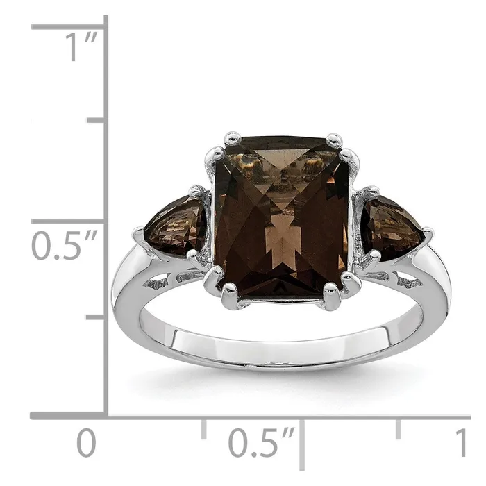 Sterling Silver Rhodium CheckerCut Smoky Quartz Ring Goldia Rings
