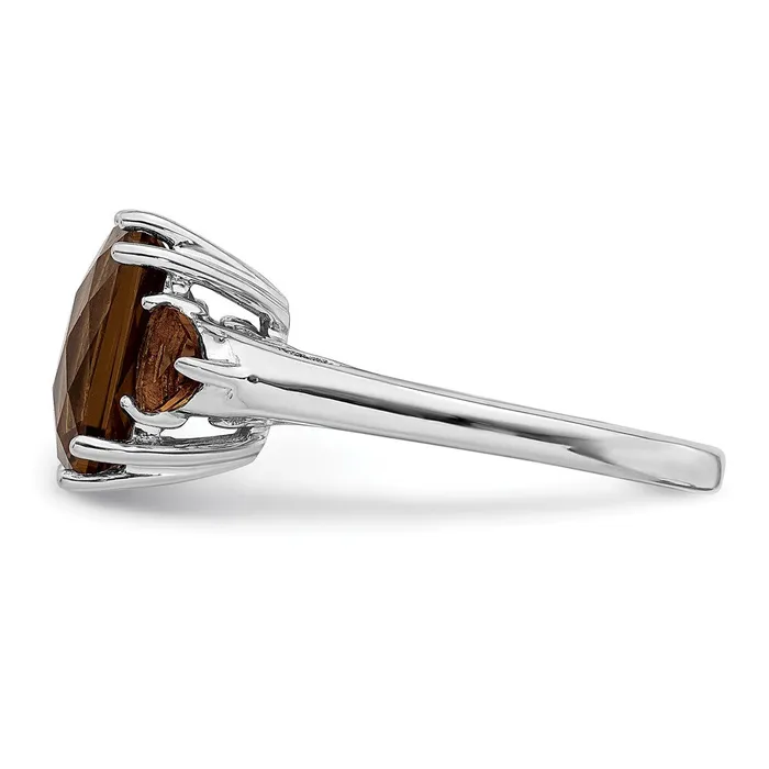 Sterling Silver Rhodium CheckerCut Smoky Quartz Ring Goldia Rings