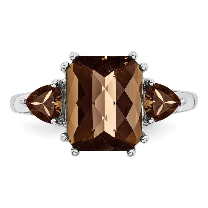 Sterling Silver Rhodium CheckerCut Smoky Quartz Ring Goldia Rings