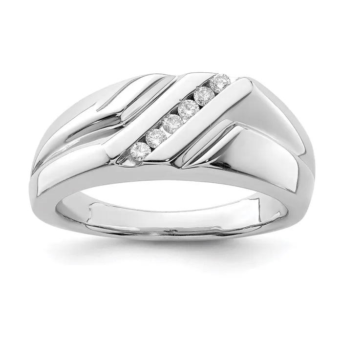 Sterling Silver Rhodium Plated Diamond Mens Ring Goldia Rings