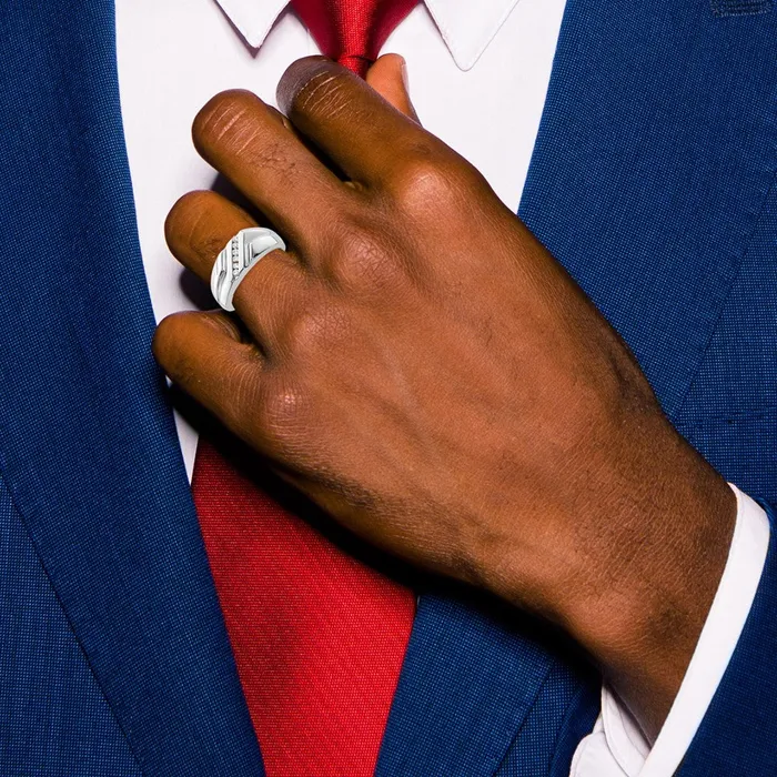 Sterling Silver Rhodium Plated Diamond Mens Ring Goldia Rings