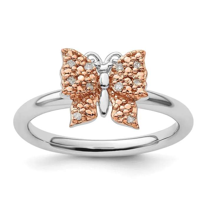 Sterling Silver u0026 Rose Plated Stackable Expression Dia Butterfly Ring Goldia Rings Sterling Silver u0026 Rose Plated Stackable Expression Dia Butterfly Ring Goldia Rings