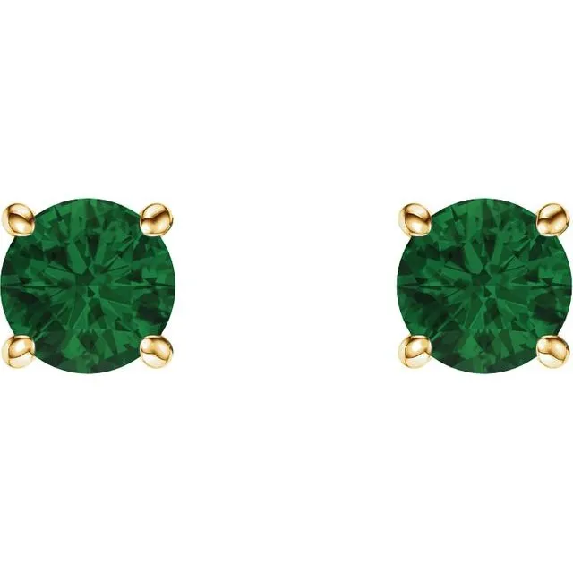 14K Yellow 5 mm Round LabCreated Emerald Earrings TreasureFineJewelers Earrings