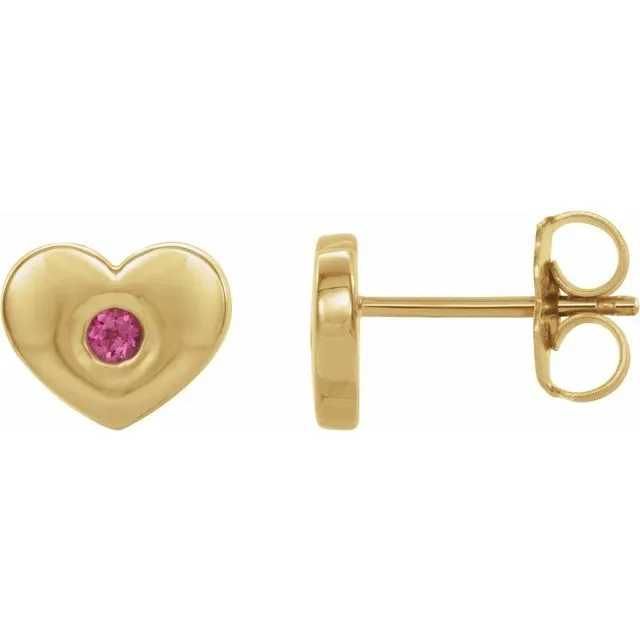 14K Yellow Pink Tourmaline Heart Earrings TreasureFineJewelers Earrings