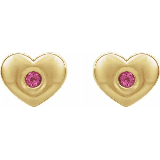 14K Yellow Pink Tourmaline Heart Earrings TreasureFineJewelers Earrings