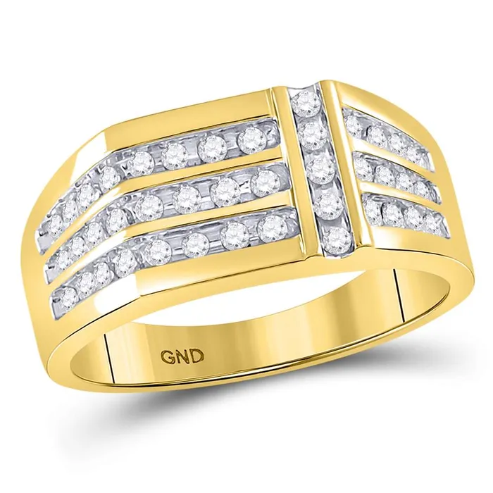 14kt yellow gold mens round diamond triple row intersecting fashion ring 12 cttw125233 North Arrow Shop Rings 14kt yellow gold mens round diamond triple row intersecting fashion ring 12 cttw125233 North Arrow Shop Rings
