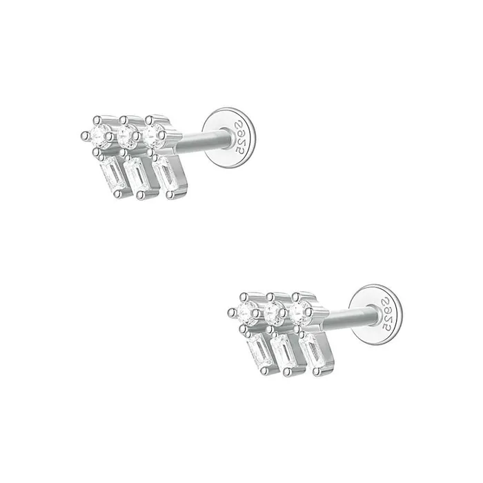 925 silver three lines CZ diamond flat back earrings Trendolla Jewelry Earrings