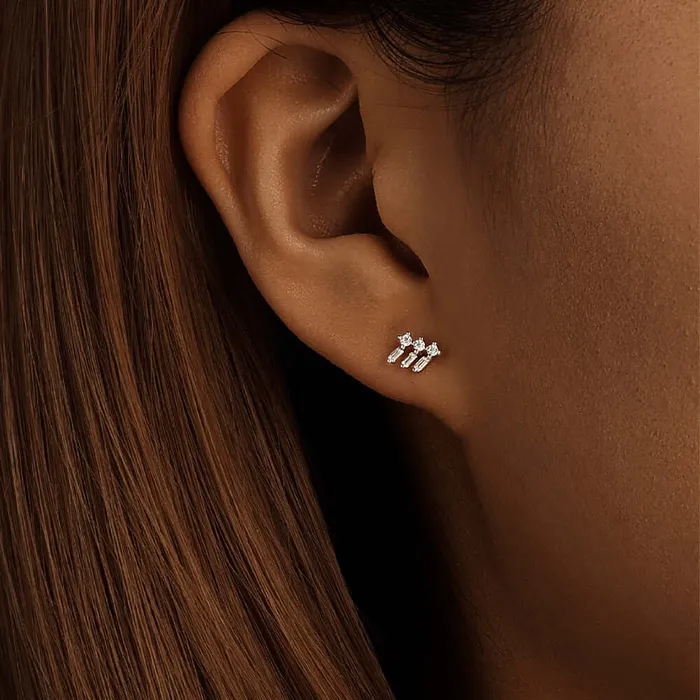925 silver three lines CZ diamond flat back earrings Trendolla Jewelry Earrings