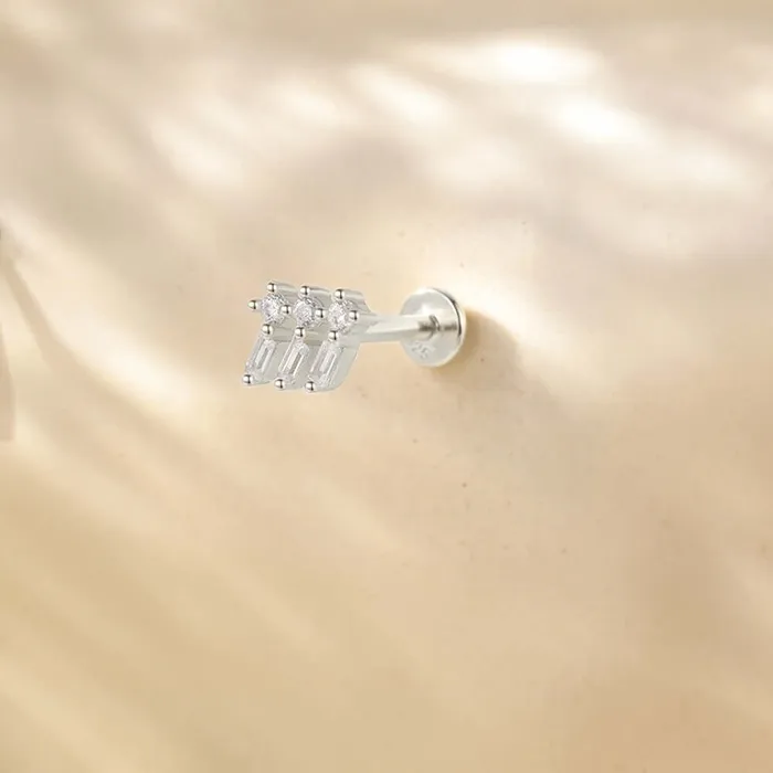 925 silver three lines CZ diamond flat back earrings Trendolla Jewelry Earrings