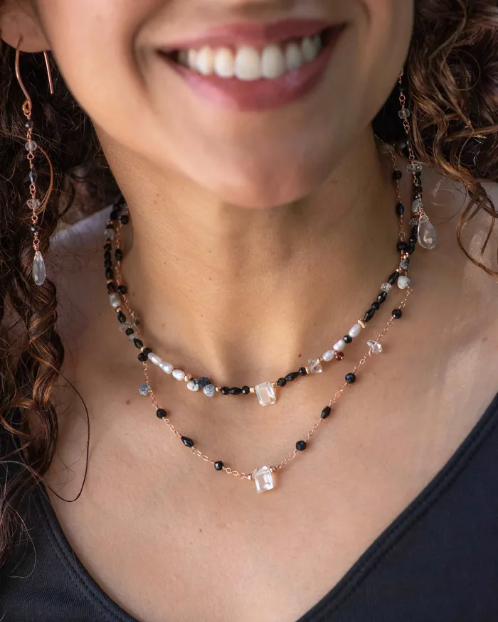 Black Spinel Freshwater Pearl Gemstone Beaded Necklace Vida Jewelry Designs Necklaces
