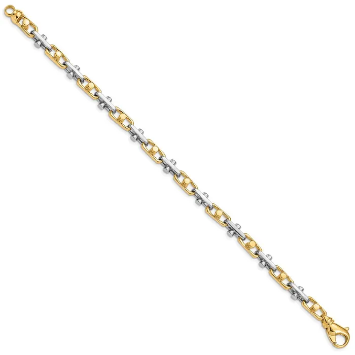 Bracelets TreasureFineJewelers 14K Twotone 8 inch 58mm Hand Polished Fancy Link with Fancy Lobster Clasp Bracelet