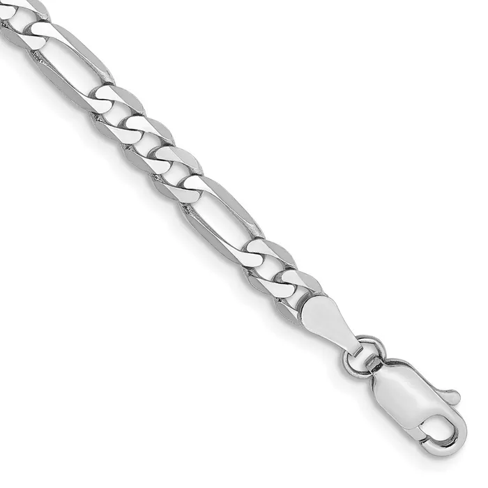 Bracelets TreasureFineJewelers 14k White Gold 4mm Flat Figaro with Lobster Clasp Bracelet Bracelets TreasureFineJewelers 14k White Gold 4mm Flat Figaro with Lobster Clasp Bracelet