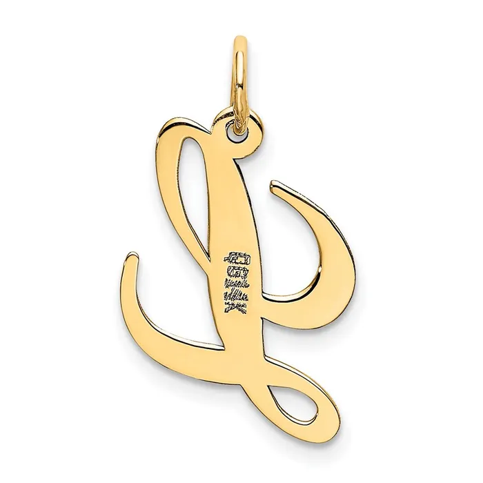 Charm Necklaces 14k Yellow Gold Medium Fancy Script Letter L Initial Charm TreasureFineJewelers