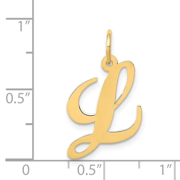 Charm Necklaces 14k Yellow Gold Medium Fancy Script Letter L Initial Charm TreasureFineJewelers