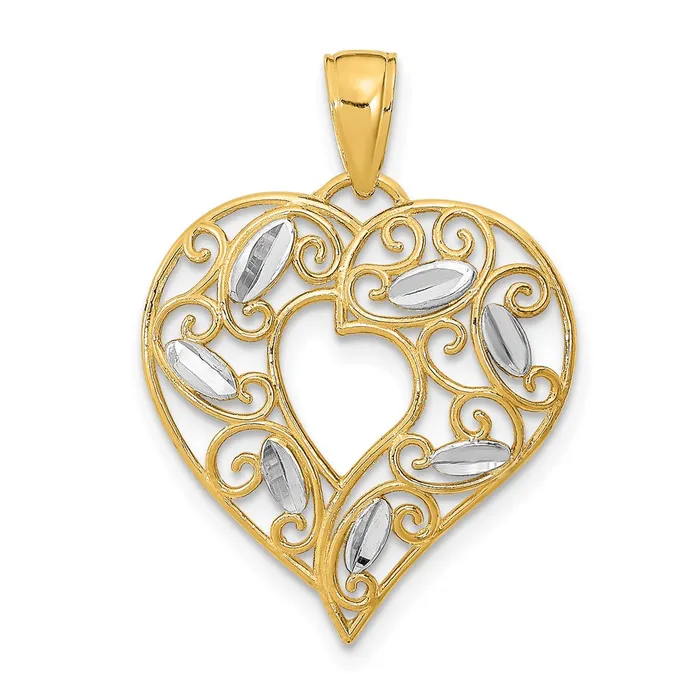 Charm Necklaces TreasureFineJewelers 14k wRhodium Diamondcut Filigree Heart Charm Charm Necklaces TreasureFineJewelers 14k wRhodium Diamondcut Filigree Heart Charm