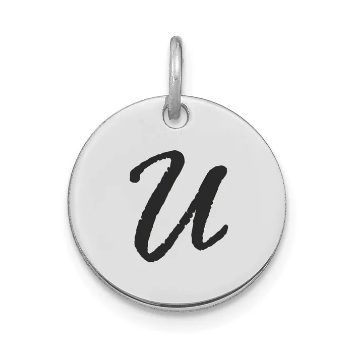 Charm Necklaces TreasureFineJewelers 14k White Gold Polished Black Enamel Letter U Initial Disk Charm Charm Necklaces TreasureFineJewelers 14k White Gold Polished Black Enamel Letter U Initial Disk Charm