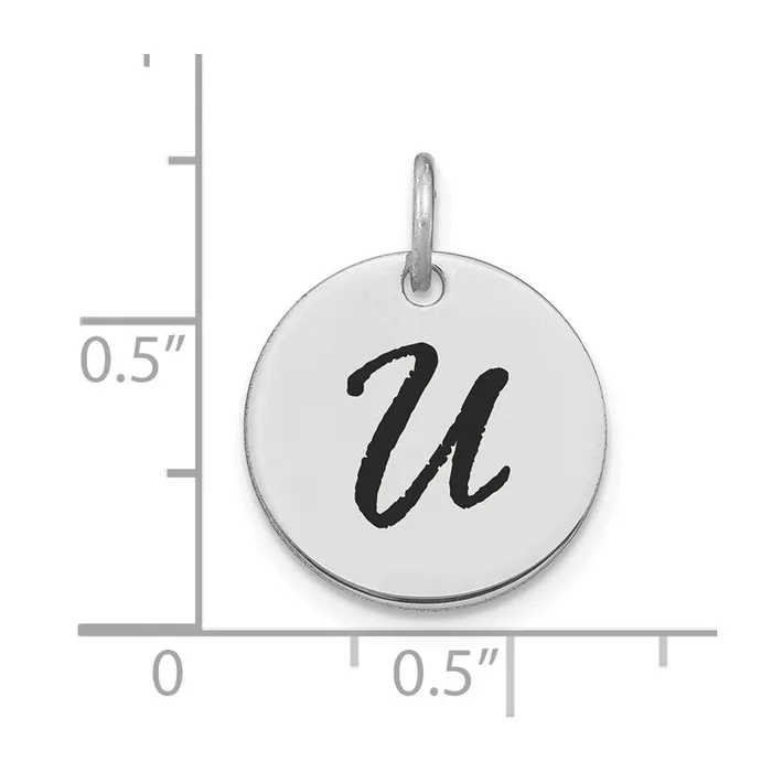 Charm Necklaces TreasureFineJewelers 14k White Gold Polished Black Enamel Letter U Initial Disk Charm