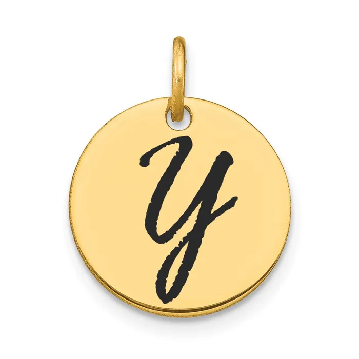 Charm Necklaces TreasureFineJewelers 14k Yellow Gold Polished Black Enamel Letter Y Initial Disk Charm Charm Necklaces TreasureFineJewelers 14k Yellow Gold Polished Black Enamel Letter Y Initial Disk Charm