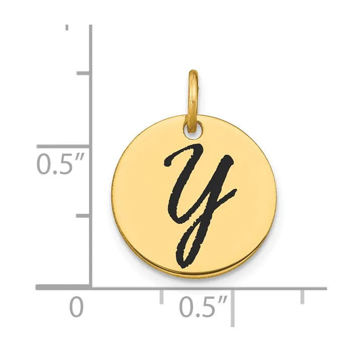 Charm Necklaces TreasureFineJewelers 14k Yellow Gold Polished Black Enamel Letter Y Initial Disk Charm