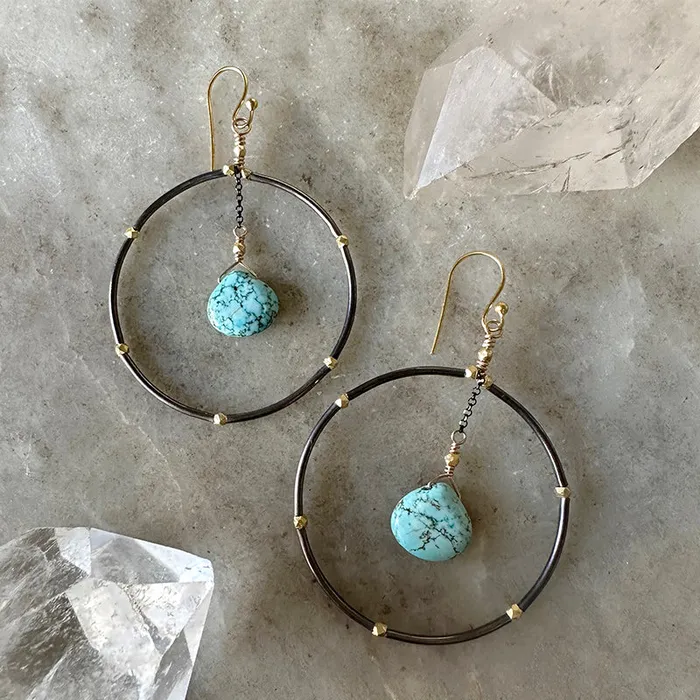 Earrings Robindira Unsworth Sasha Turquoise Hoop Earrings