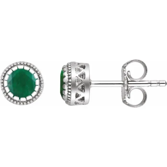 Earrings TreasureFineJewelers 14K White Gold Natural Emerald Stud Earrings Earrings TreasureFineJewelers 14K White Gold Natural Emerald Stud Earrings