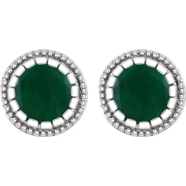 Earrings TreasureFineJewelers 14K White Gold Natural Emerald Stud Earrings