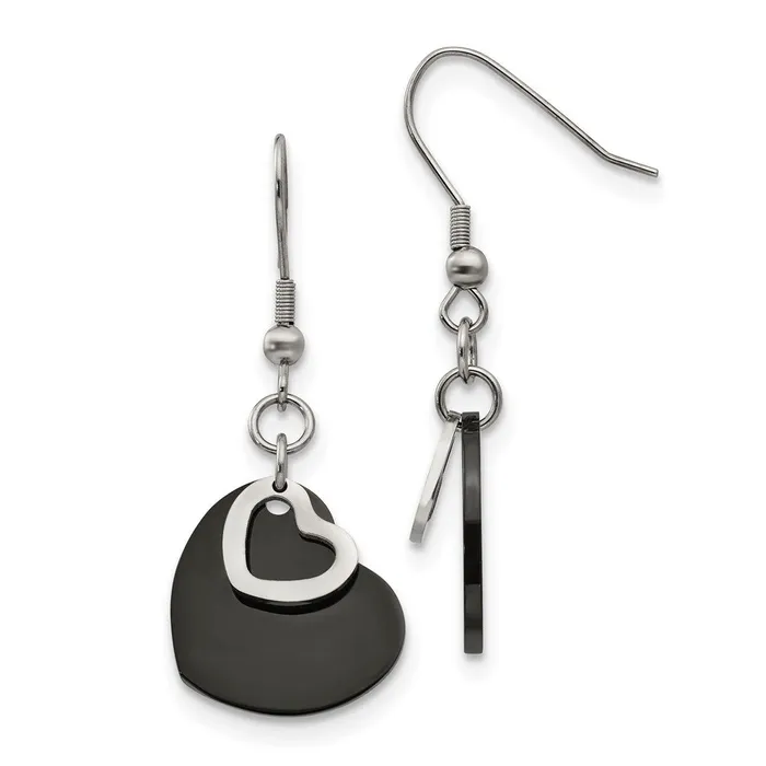 Earrings TreasureFineJewelers Stainless Steel Polished Black IPplated Heart Dangle Earrings Earrings TreasureFineJewelers Stainless Steel Polished Black IPplated Heart Dangle Earrings