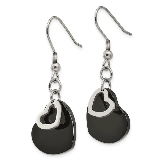 Earrings TreasureFineJewelers Stainless Steel Polished Black IPplated Heart Dangle Earrings