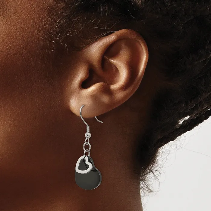 Earrings TreasureFineJewelers Stainless Steel Polished Black IPplated Heart Dangle Earrings