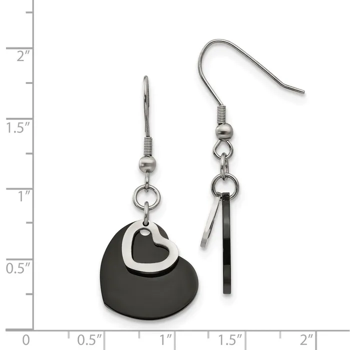 Earrings TreasureFineJewelers Stainless Steel Polished Black IPplated Heart Dangle Earrings