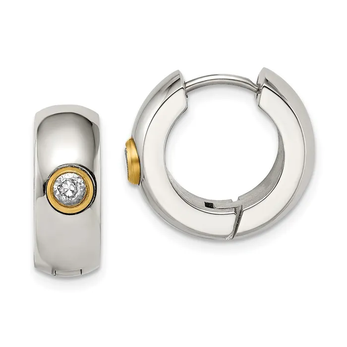 Earrings TreasureFineJewelers Stainless Steel Polished Yellow IPplated wCZ 7mm Hinged Hoop Earrings Earrings TreasureFineJewelers Stainless Steel Polished Yellow IPplated wCZ 7mm Hinged Hoop Earrings