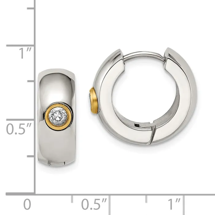 Earrings TreasureFineJewelers Stainless Steel Polished Yellow IPplated wCZ 7mm Hinged Hoop Earrings