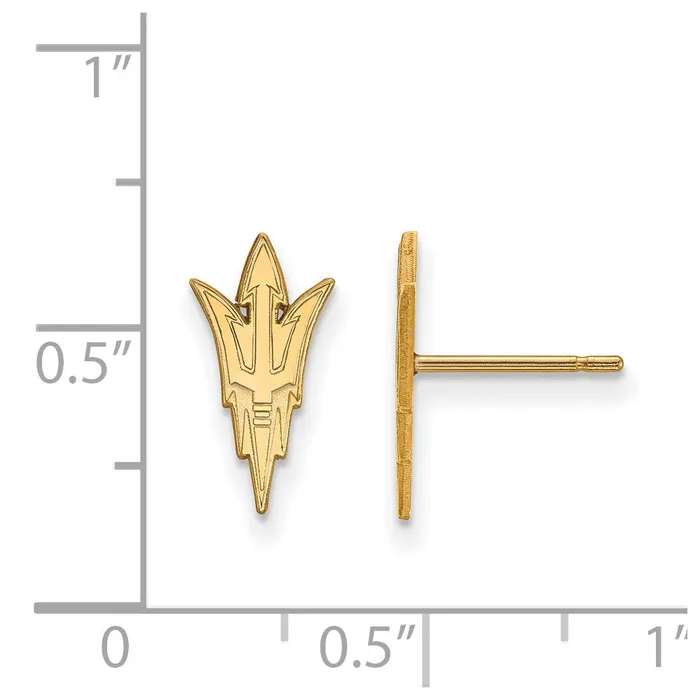 Earrings TreasureFineJewelers Sterling Silver Goldplated Arizona State University Pitchfork Small Post Earrings