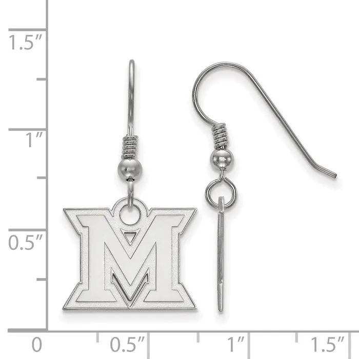 Earrings TreasureFineJewelers Sterling Silver Rhodiumplated Miami University Ohio Letter M Small Dangle Wire Earrings