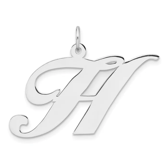 Large Sterling Silver Rhodiumplated Fancy Script Letter H Initial Charm TreasureFineJewelers Necklaces Large Sterling Silver Rhodiumplated Fancy Script Letter H Initial Charm TreasureFineJewelers Necklaces