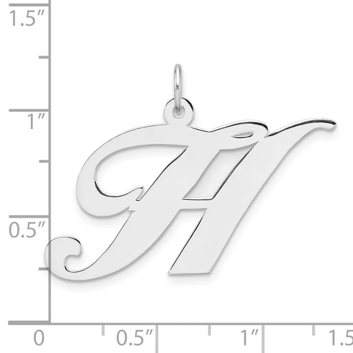 Large Sterling Silver Rhodiumplated Fancy Script Letter H Initial Charm TreasureFineJewelers Necklaces