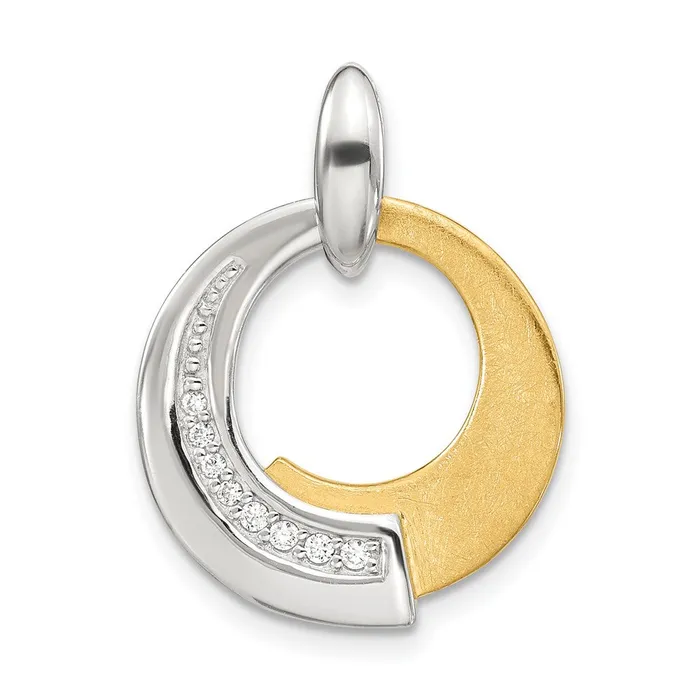 Leslies Sterling Silver Rhp and Goldplated CZ Brushed Pendant TreasureFineJewelers Necklaces Leslies Sterling Silver Rhp and Goldplated CZ Brushed Pendant TreasureFineJewelers Necklaces
