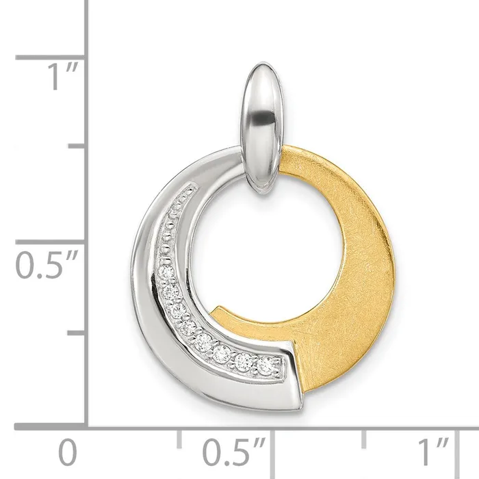 Leslies Sterling Silver Rhp and Goldplated CZ Brushed Pendant TreasureFineJewelers Necklaces