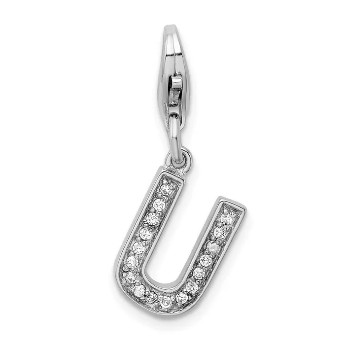 Necklaces Amore La Vita Sterling Silver Rhodiumplated Polished CZ Letter U Initial Charm with Fancy Lobster Clasp TreasureFineJewelers Necklaces Amore La Vita Sterling Silver Rhodiumplated Polished CZ Letter U Initial Charm with Fancy Lobster Clasp TreasureFineJewelers