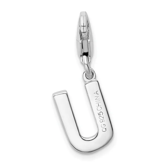 Necklaces Amore La Vita Sterling Silver Rhodiumplated Polished CZ Letter U Initial Charm with Fancy Lobster Clasp TreasureFineJewelers