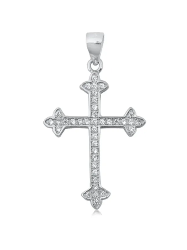 Necklaces North Arrow Shop Budded Cross CZ Pendant and Necklace Sterling Silver 925 with Gift Bag Necklaces North Arrow Shop Budded Cross CZ Pendant and Necklace Sterling Silver 925 with Gift Bag
