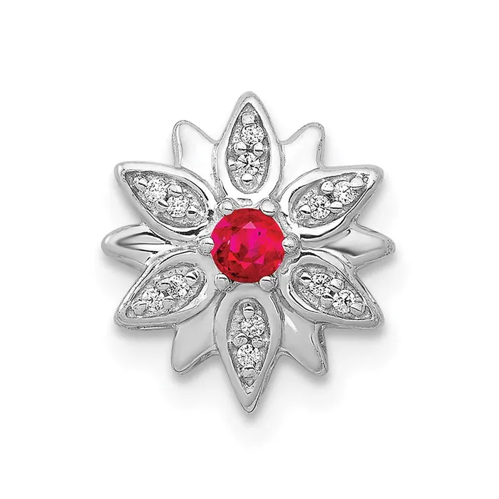 Necklaces TreasureFineJewelers 14k White Gold 120ct Diamond and Ruby Flower Chain Slide Necklaces TreasureFineJewelers 14k White Gold 120ct Diamond and Ruby Flower Chain Slide
