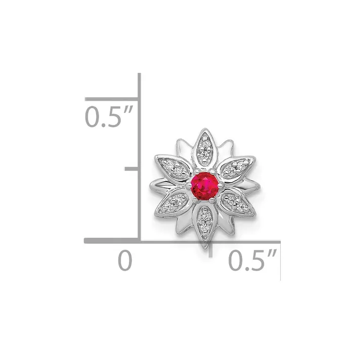 Necklaces TreasureFineJewelers 14k White Gold 120ct Diamond and Ruby Flower Chain Slide