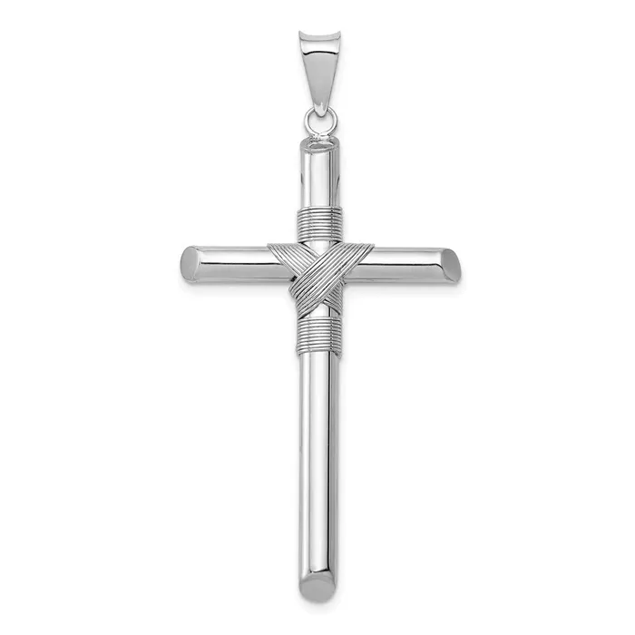 Necklaces TreasureFineJewelers 14K White Gold wCenter Wrap Tube Cross Pendant Necklaces TreasureFineJewelers 14K White Gold wCenter Wrap Tube Cross Pendant