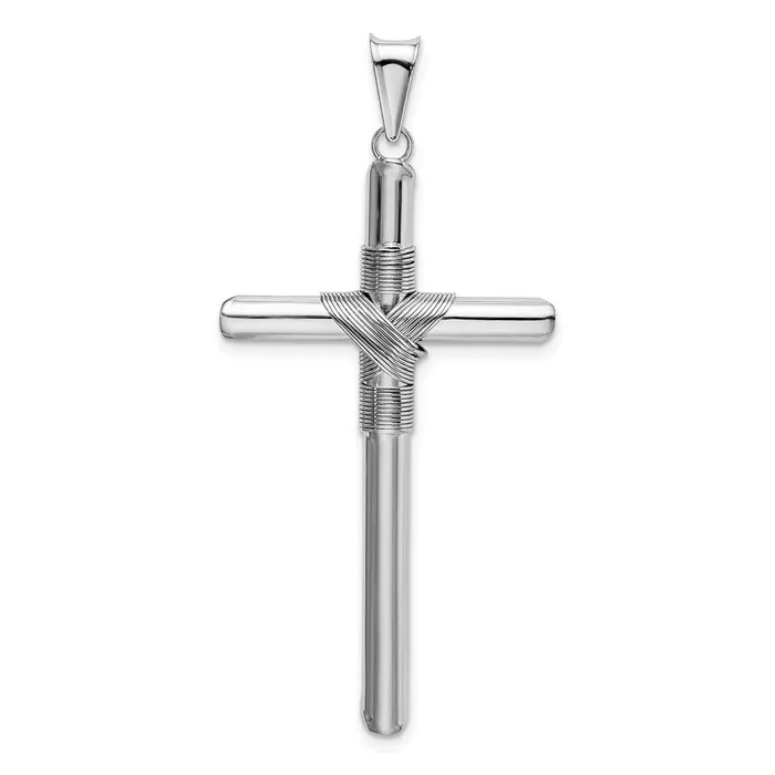 Necklaces TreasureFineJewelers 14K White Gold wCenter Wrap Tube Cross Pendant