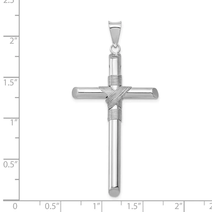 Necklaces TreasureFineJewelers 14K White Gold wCenter Wrap Tube Cross Pendant