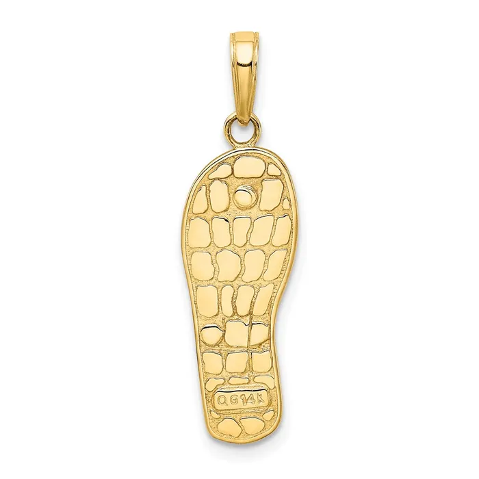 Necklaces TreasureFineJewelers 14k Yellow Gold Rhodium Rhodium 3D Enameled Flowers On Green Flip Flop Pendant