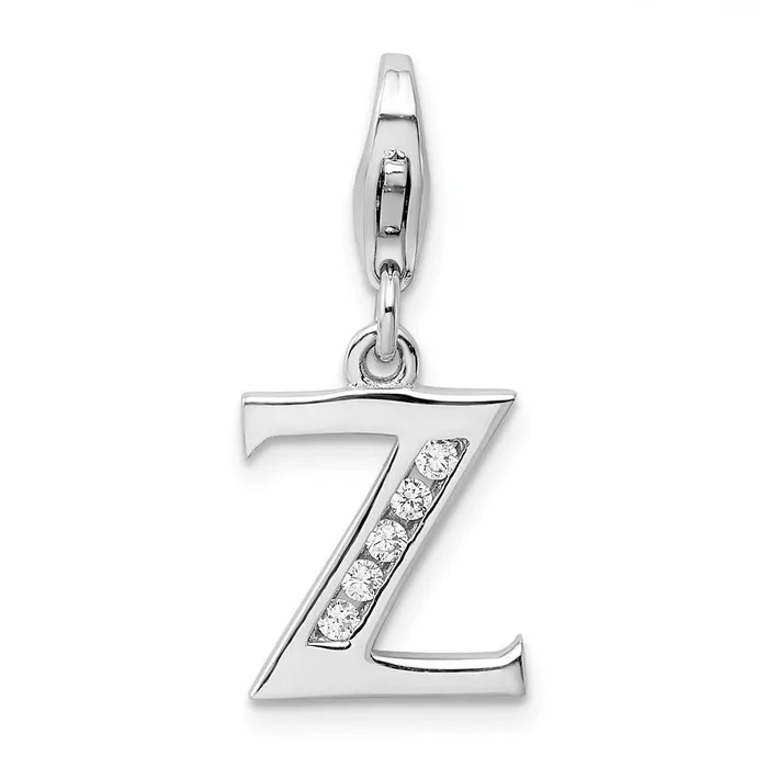 Necklaces TreasureFineJewelers Amore La Vita Sterling Silver Rhodiumplated Polished CZ Letter Z Initial Charm with Fancy Lobster Clasp