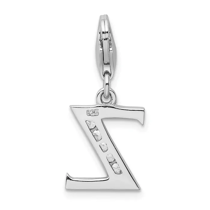 Necklaces TreasureFineJewelers Amore La Vita Sterling Silver Rhodiumplated Polished CZ Letter Z Initial Charm with Fancy Lobster Clasp