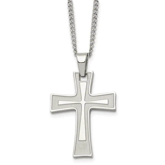 Necklaces TreasureFineJewelers Chisel Stainless Steel Brushed and Polished Cross Pendant on a 24 inch Cable Chain Necklace Necklaces TreasureFineJewelers Chisel Stainless Steel Brushed and Polished Cross Pendant on a 24 inch Cable Chain Necklace